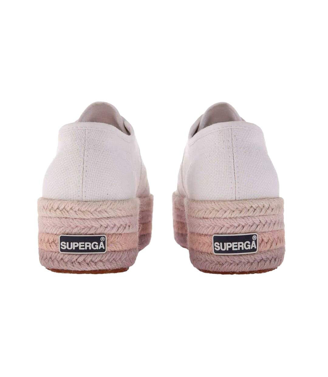 Womens/ladies Cotton Canvas Platform Flatform Trainers White Pink Superga-2