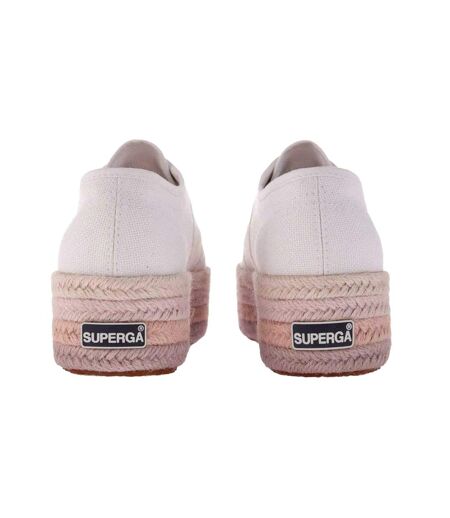 Womens/ladies Cotton Canvas Platform Flatform Trainers White Pink Superga