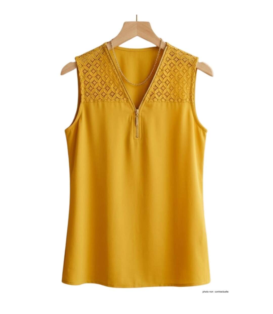 Top sans manches jaune MAYFLOWER CHF3053A en crêpe fluide avec détails dentelle-2