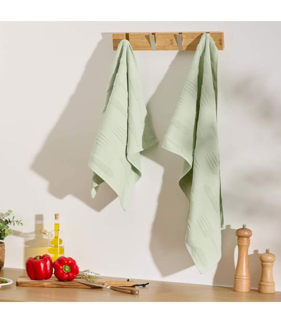 Lot de 2 Torchons de Cuisine Terry 45x70cm Vert Céladon-3