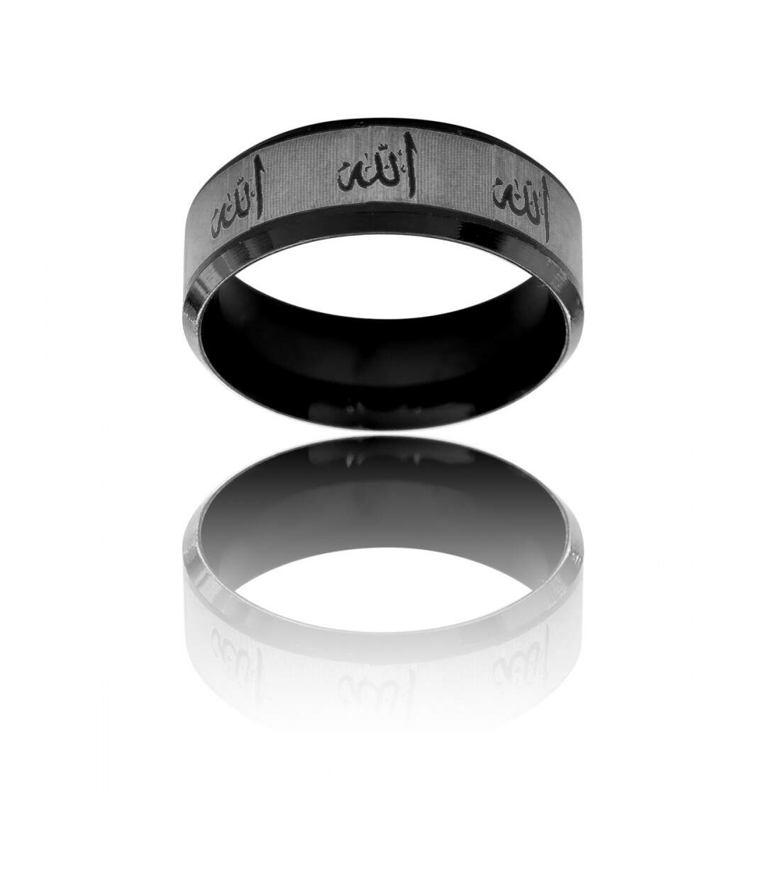 Somptueuse Bague Anneau Homme Acier Noir Allah