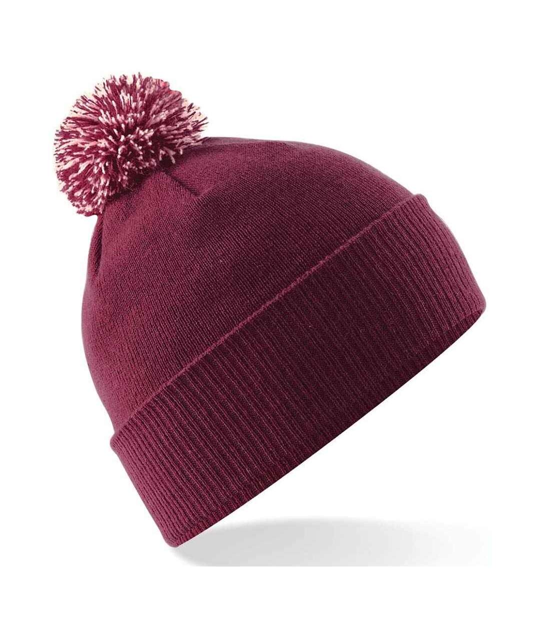 Bonnet Snowstar Adulte Bordeaux Blanc Cassé Beechfield-1