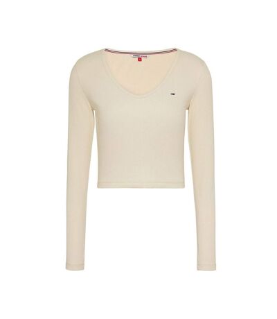 T-shirt Manches Longues Beige Femme Tommy Hilfiger Essent - L