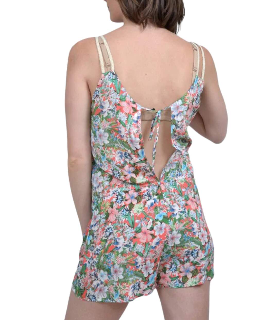 Combishort femme fleuri à  bretelles rose - style féminin et estival-2