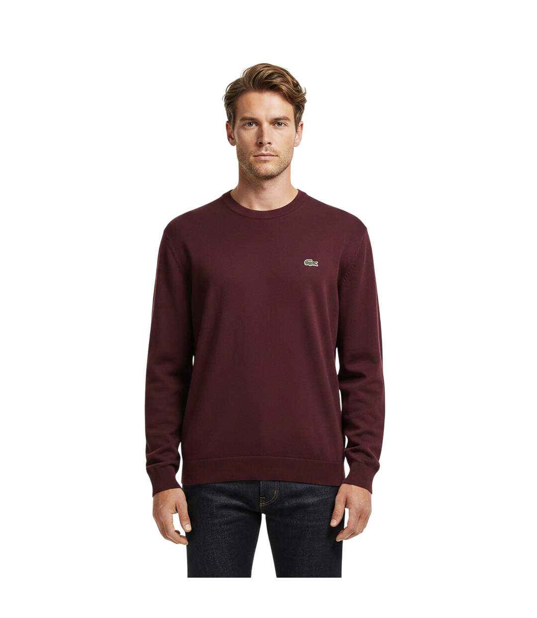 Mens Logo Crew Neck Jumper Burgundy Lacoste-4