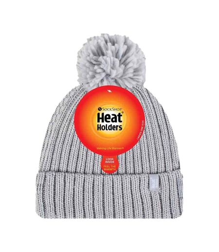 Ladies Ribbed Cuffed Thermal Insulated Winter Pom Pom Bobble Hat