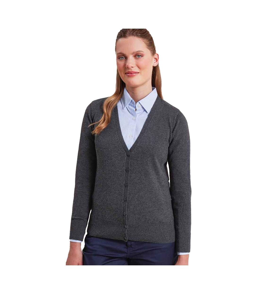 Womens/ladies cotton acrylic v neck cardigan charcoal Premier