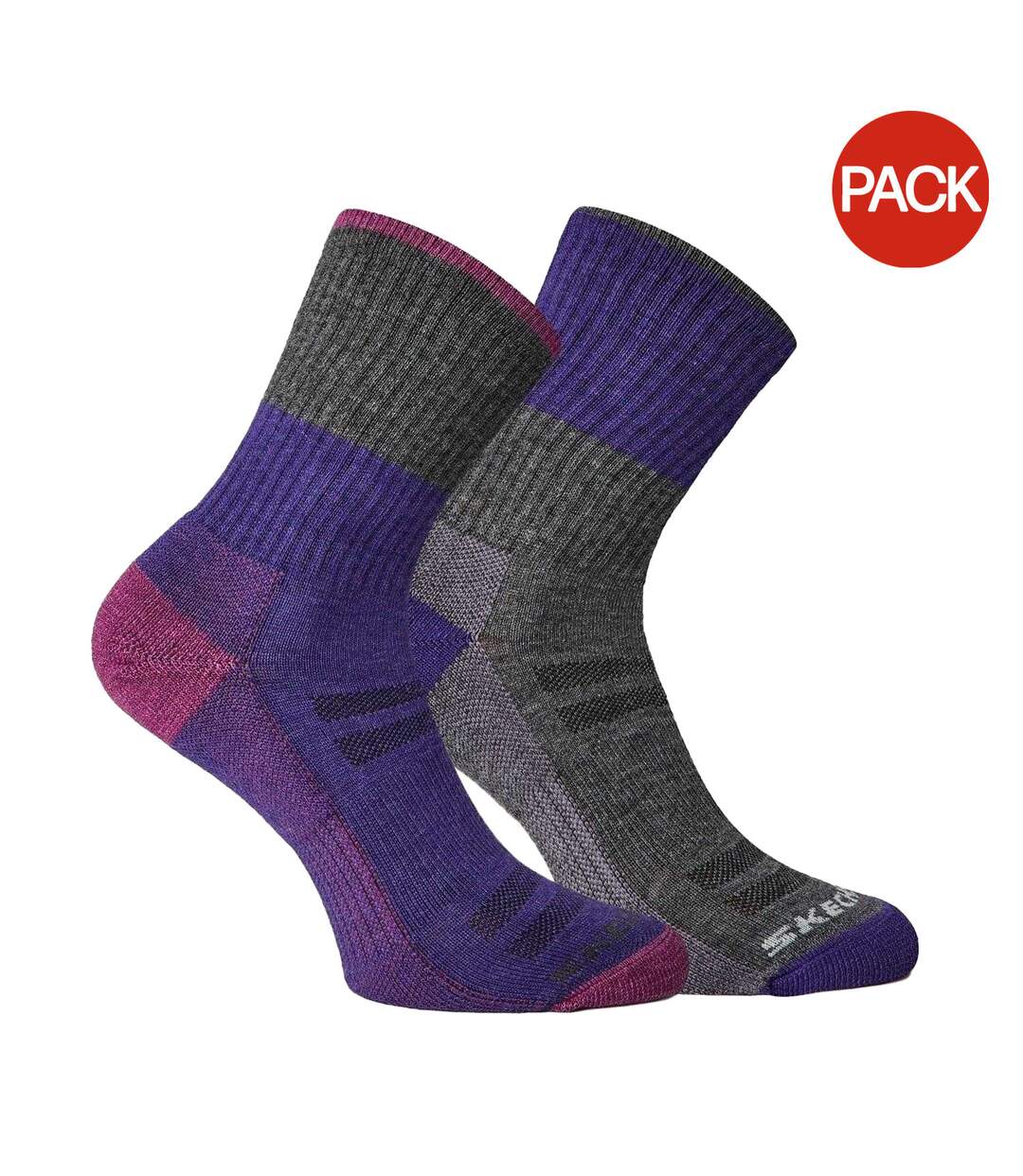 Pack Of 2  Womens/ladies Crew Socks  Purple Grey Skechers-1