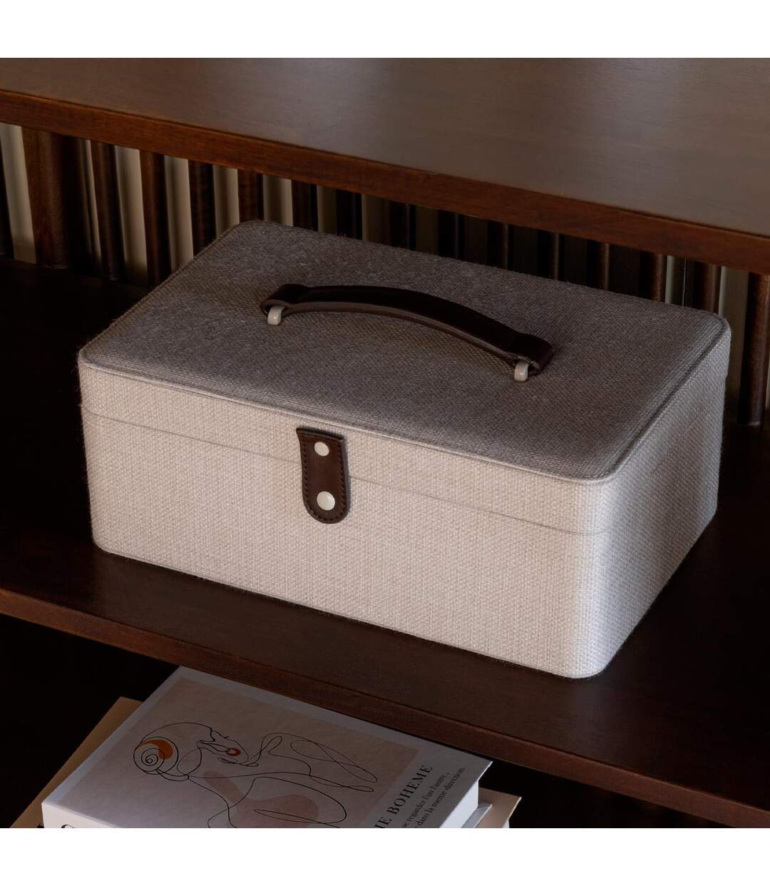 Boîte Pour Cosmétiques en Tissu Ericka 30cm Gris-3