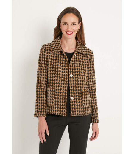 Veste boutonnée courte jacquard pied de coq
