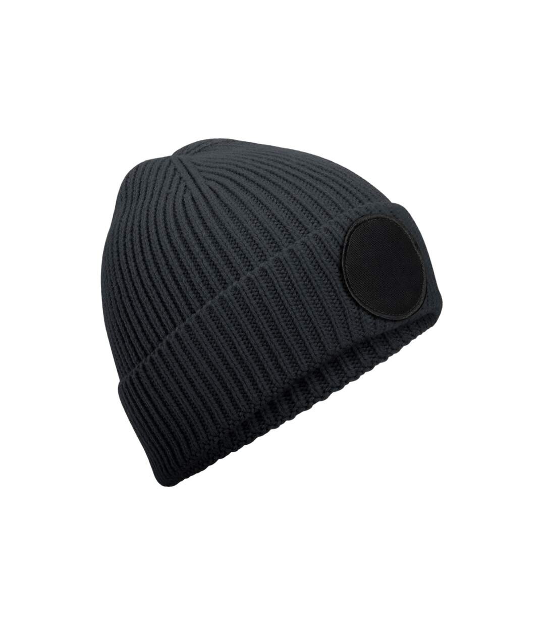Unisex adult fashion circular patch beanie graphite grey/black Beechfield-1