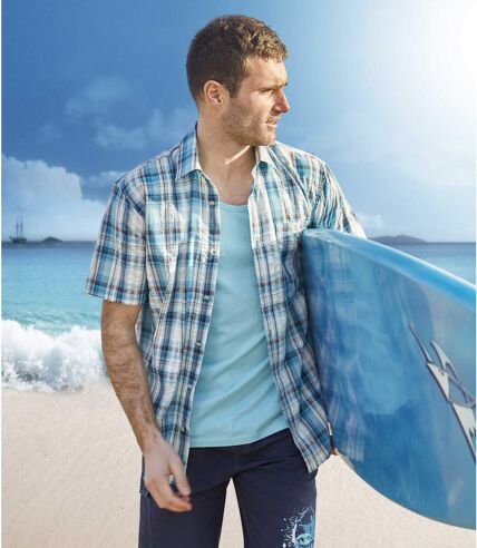 Bavlněná košile s krepovým efektem Blue Lagoon