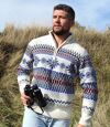Men's Ecru Winter Knit Sweater - Half Zip Atlas For Men