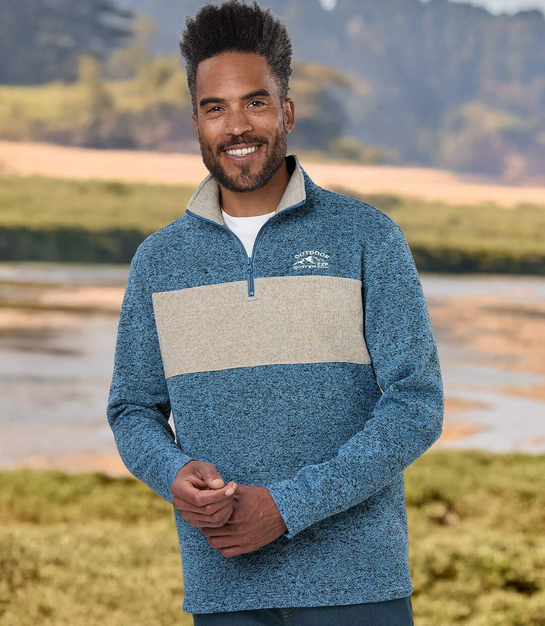Pack of 2 Men's Two-Tone Fleece Sweatshirts - Ecru Blue-2