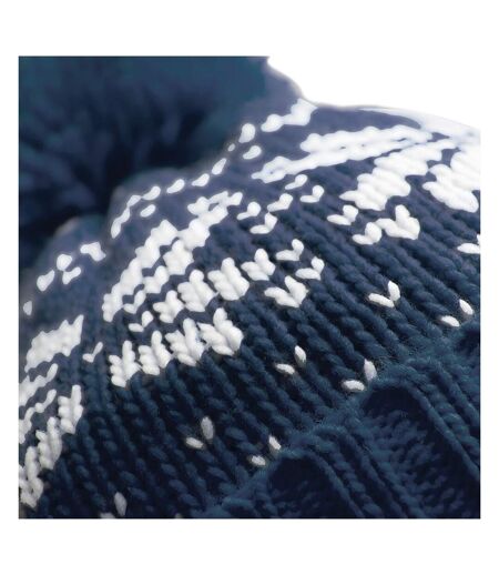 Beechfield Unisex Fair Isle Snowstar Winter Beanie Hat (French Navy / White) - UTRW2029