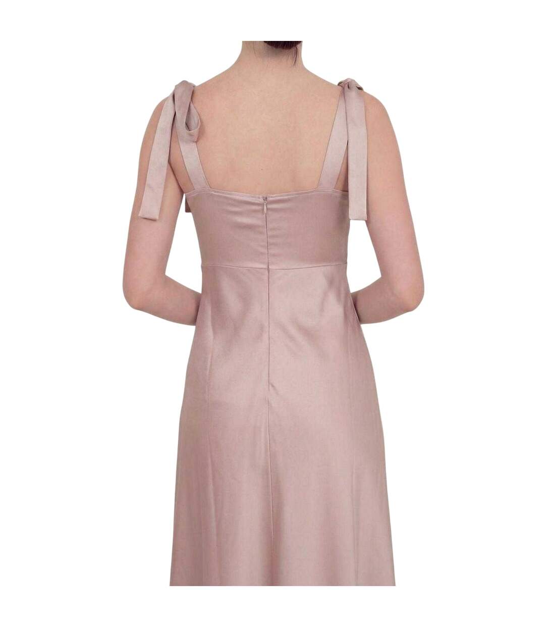 Womens/ladies Satin Tie Shoulder Bridesmaid Maxi Dress Soft Pink Deluxe-4