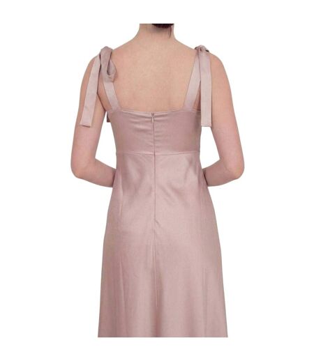 Womens/ladies Satin Tie Shoulder Bridesmaid Maxi Dress Soft Pink Deluxe