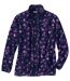 Women's Floral Print Fleece Jacket - Navy Pink