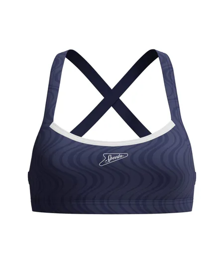 Womens/ladies Textured Cross Back Bikini Top Navy Speedo