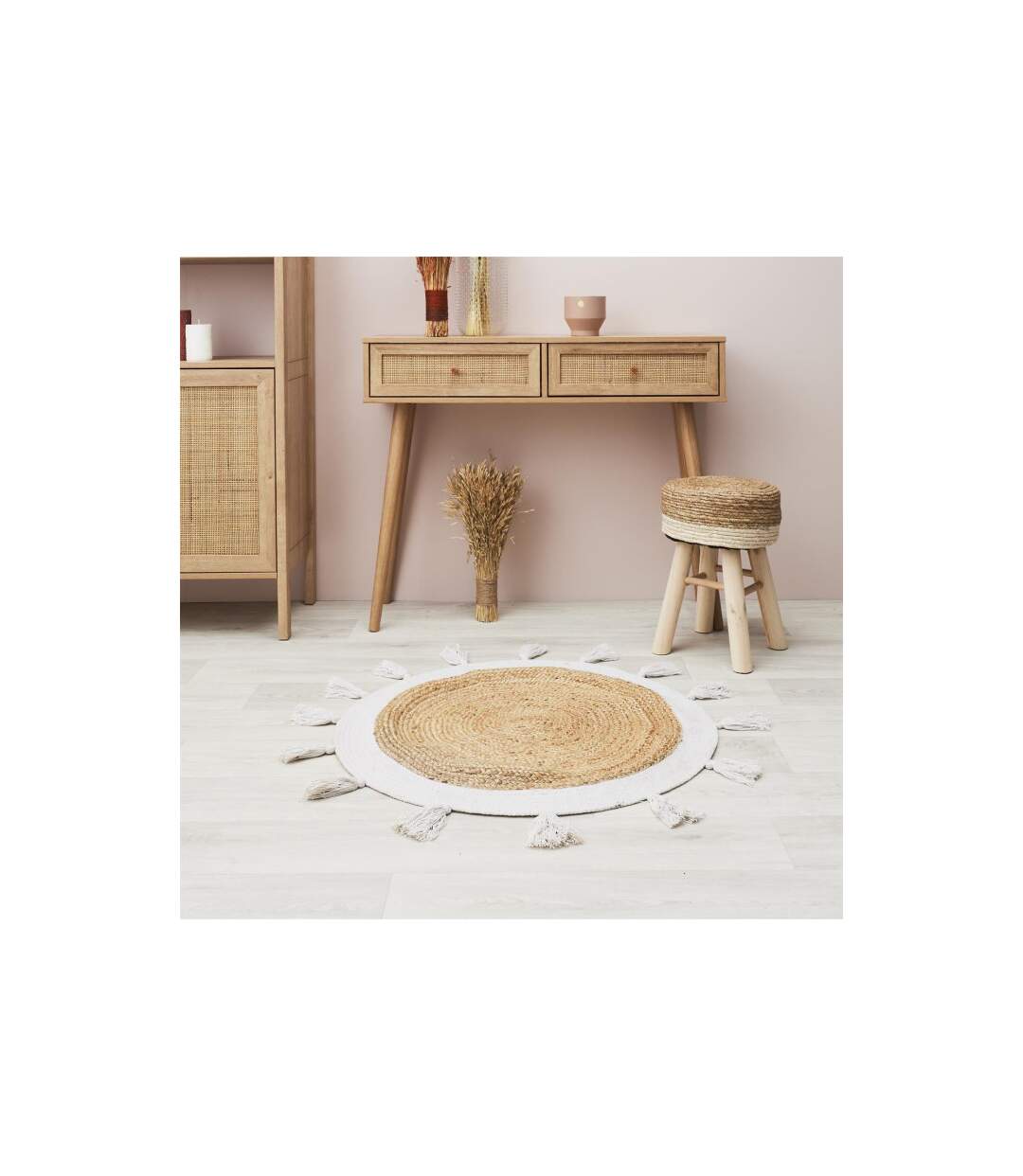 Tapis Rond en Jute Pompons 80cm Blanc-2