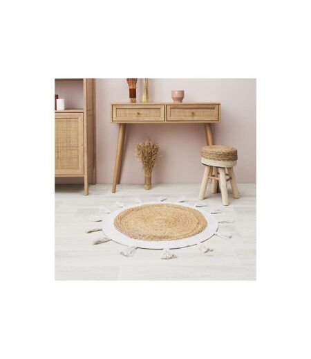 Tapis Rond en Jute Pompons 80cm Blanc