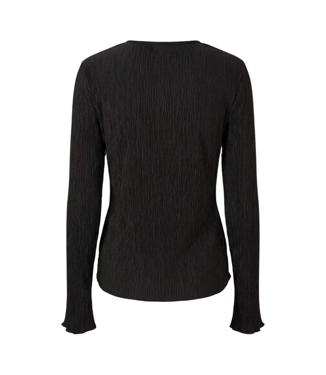 Womens/ladies Crew Neck Relaxed Fit Long-sleeved Blouse Black Pieces-2