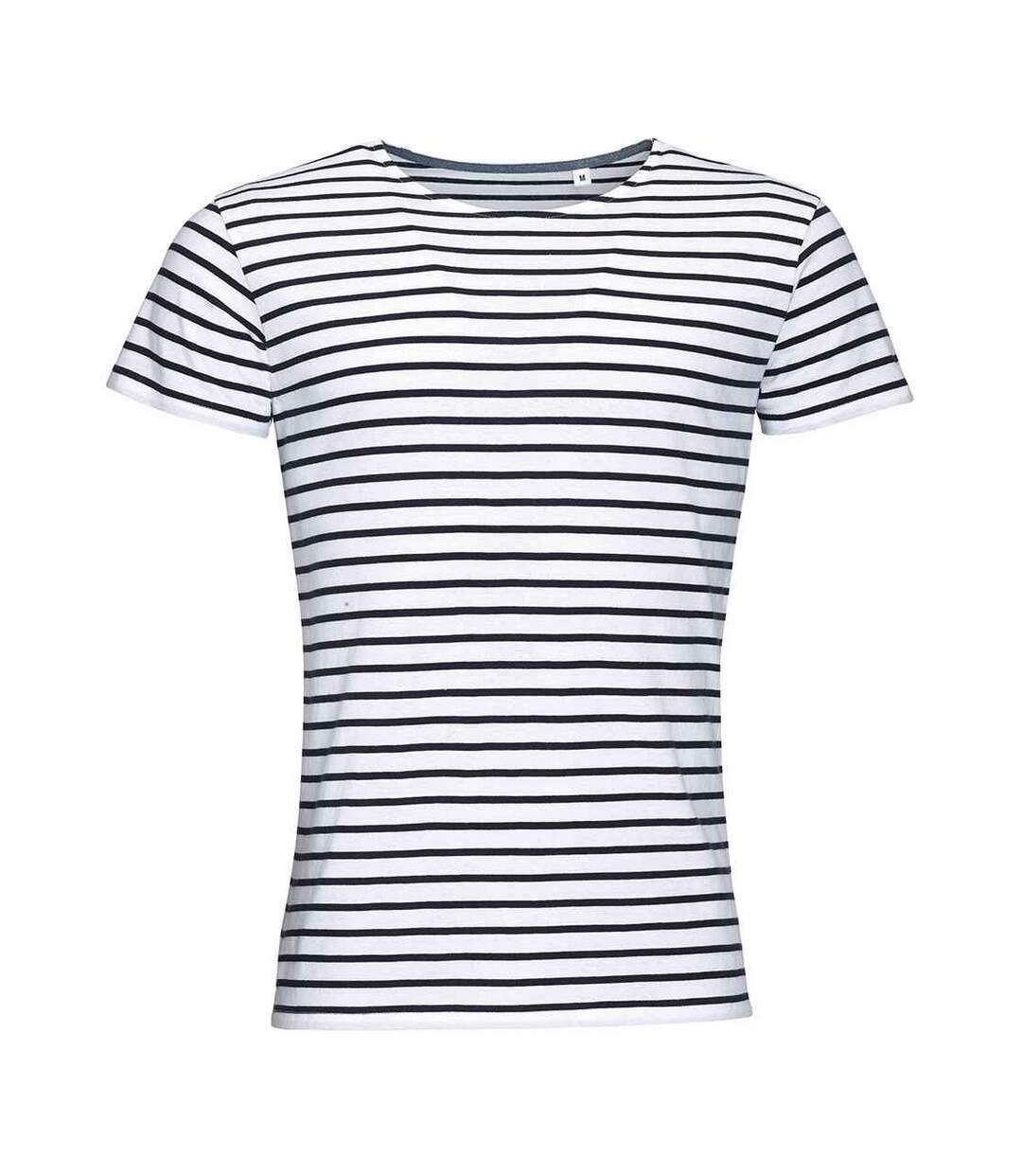 T-shirt Miles Homme Blanc Bleu Marine SOLS-1
