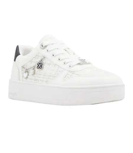 Womens/ladies Marisette Platform Trainers White Black Aldo