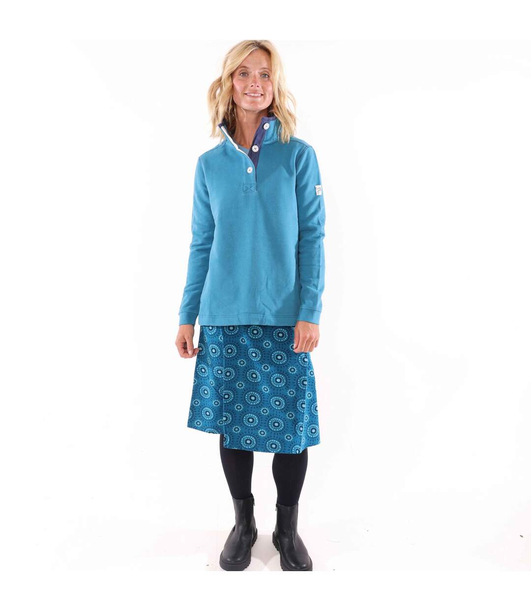 Jupe Mi-longue Motif/style Cercle Femme Bleu Sarcelle Lazy Jacks-1