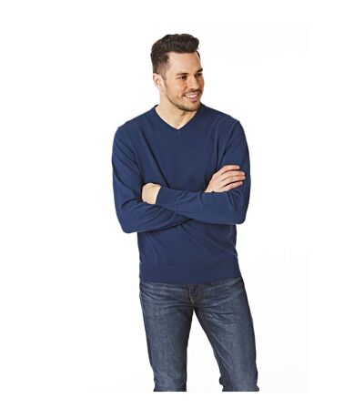 Mens knitted v neck jumper denim CastlePoint
