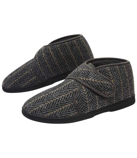 Men's Grey Sherpa-Lined Boot Slippers