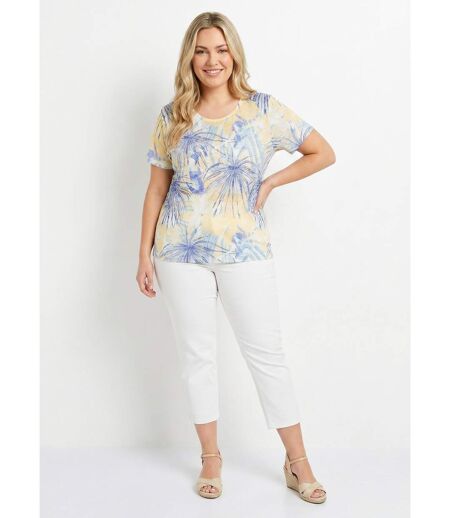 T-shirt court motif et strass col rond