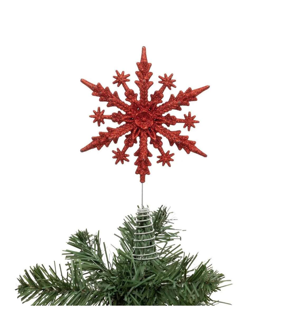 Cimier de Sapin Pailleté Flocon 23cm Rouge-2