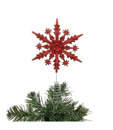 Cimier de Sapin Pailleté Flocon 23cm Rouge
