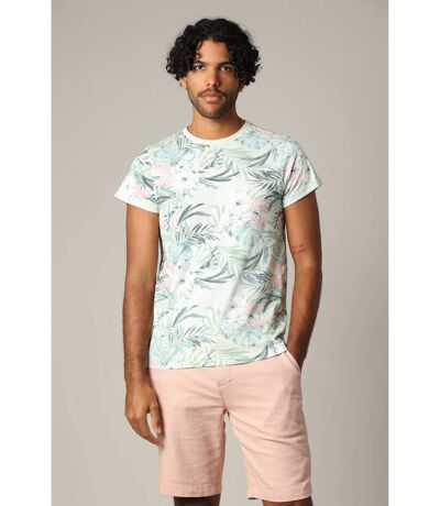 T-shirt en coton à manches courtes avec poche poitrine et motif tropical CARIBANO