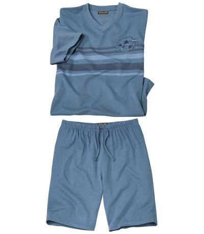 Men's Comfort Short Summer Pyjamas - Mottled Blue