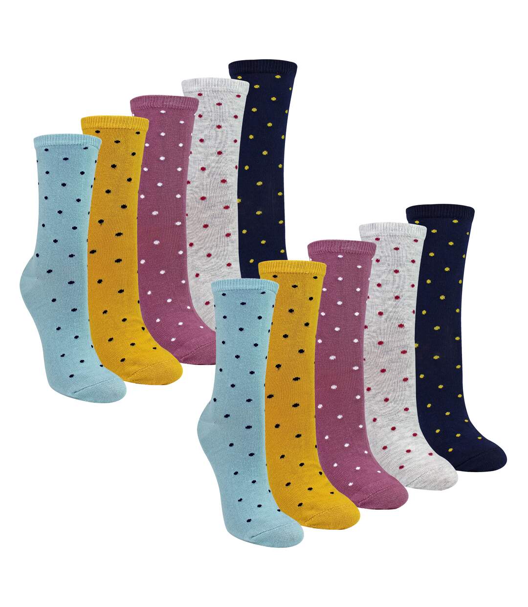 10 Pairs Ladies Multi Spot Socks - Soft Cotton Rich Polka Dot Everyday Socks-1
