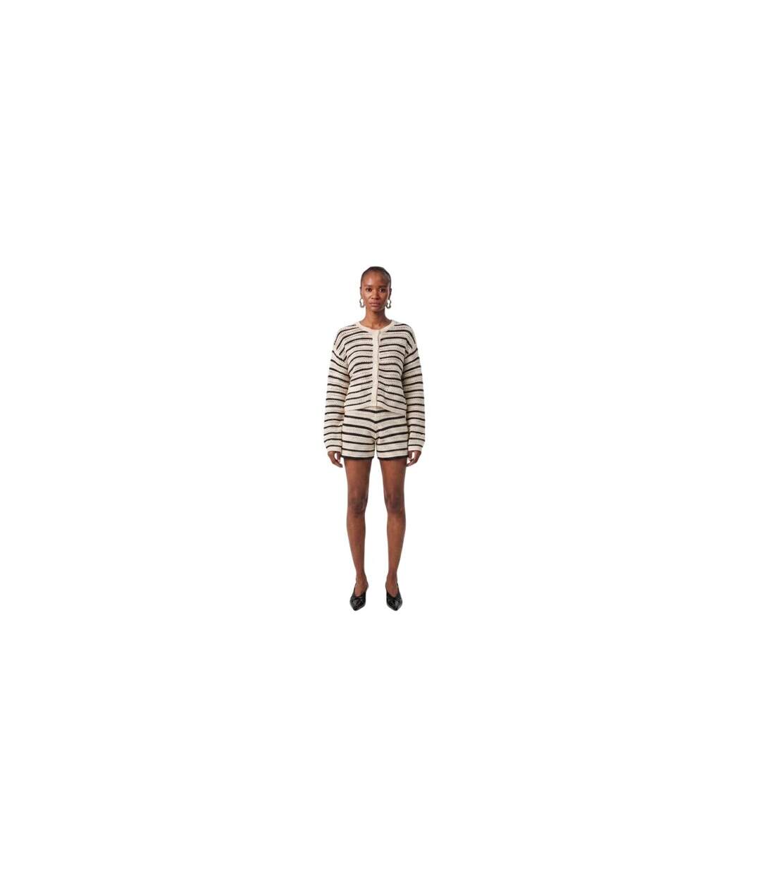 Womens/ladies Heinke Crochet Stripe Shorts Black Off White Edited-1