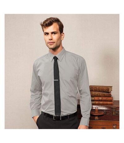 Mens  Poplin Long-sleeved Formal Shirt Silver Premier