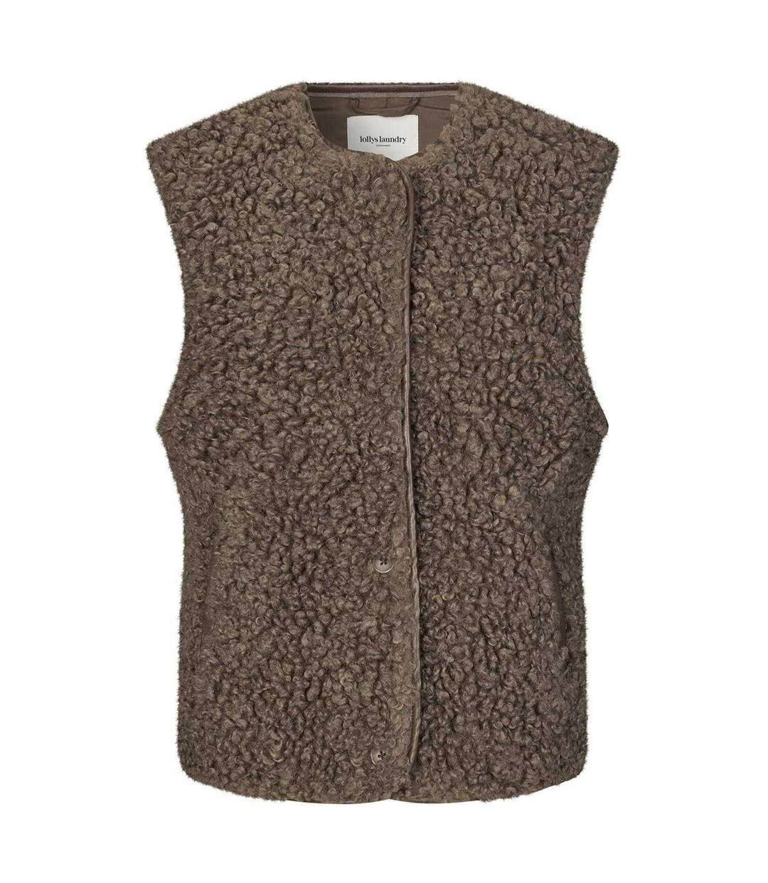 Manteau Gilet Court Teddy Femme Marron Foncé Lollys Laundry-2