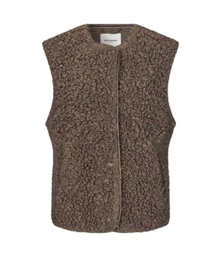 Manteau Gilet Court Teddy Femme Marron Foncé Lollys Laundry