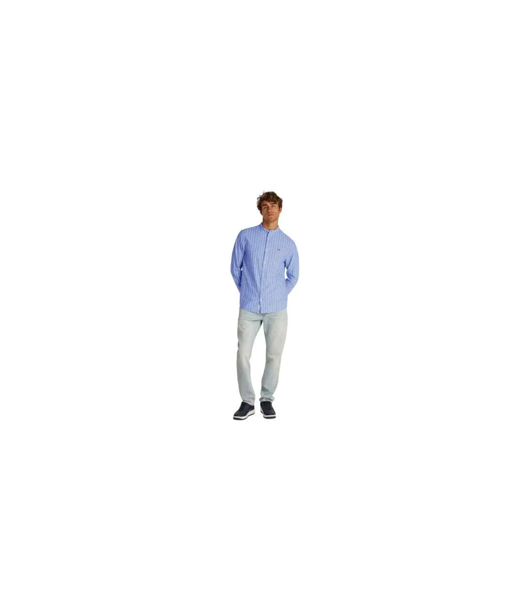 Mens Linen Long-sleeved Shirt Blue Ecru Tommy Jeans-1