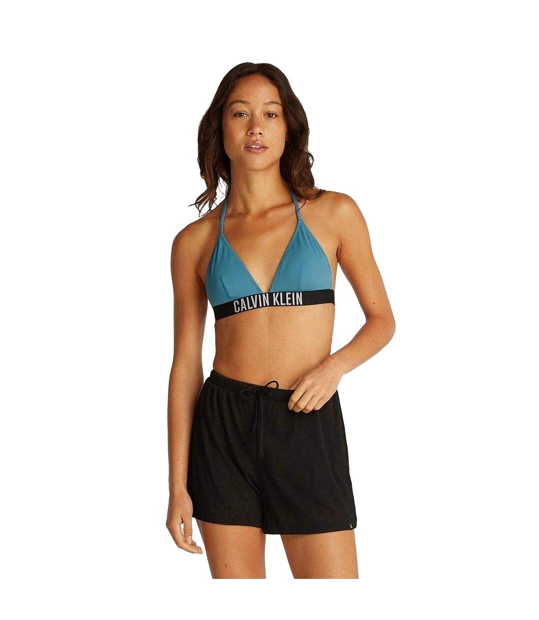 Womens/ladies Triangle Cups Bikini Top Storm Blue Calvin Klein-3