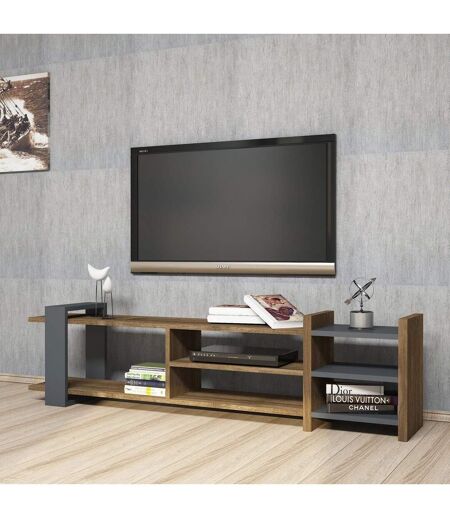 Meuble TV design Zeyna - L. 156 x H. 40 cm - Gris anthracite
