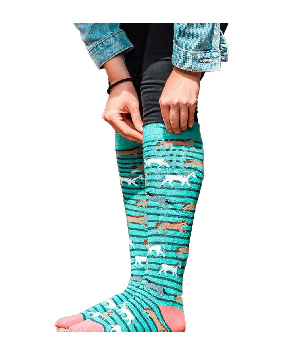 Chaussettes Motif/style Cheval Funky Femme Vert Bartleby-1
