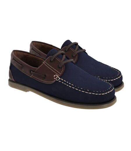Dek Mens Moccasin Boat Shoes (Navy Blue/Brown Nubuck/Leather) - UTDF676