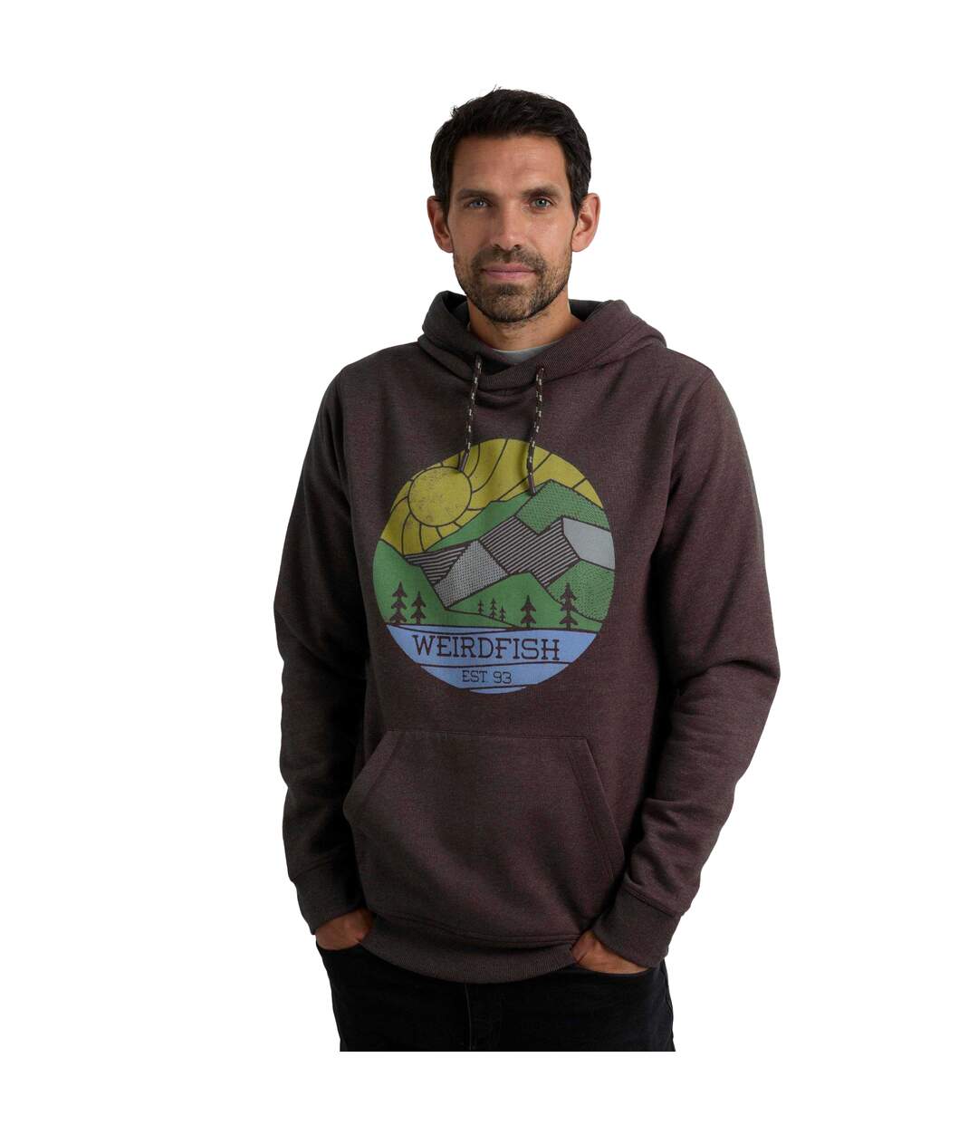 Mens bryant graphic print pull over hoodie mulled wine Weird Fish-3