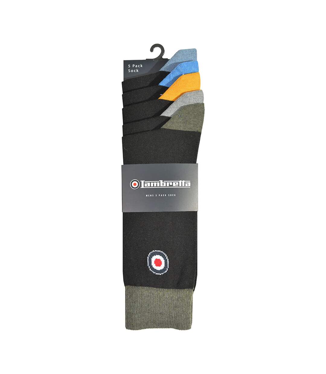 Pack Of 5  Mens Contrast Socks  Black Multicoloured Lambretta-2