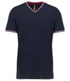 T-shirt manches courtes coton piqué col V K374- bleu marine red - homme