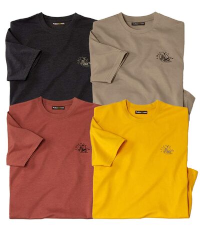 Pack of 4 Men's Casual T-Shirts - Taupe Yellow Black Terracotta